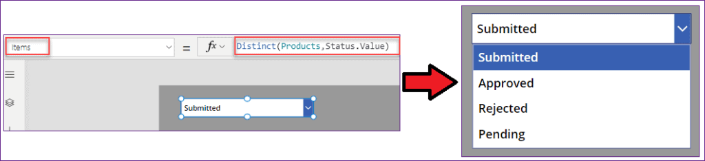 PowerApps search distinct choice value