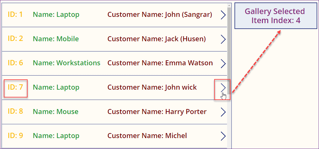 PowerApps Search Gallery get item index