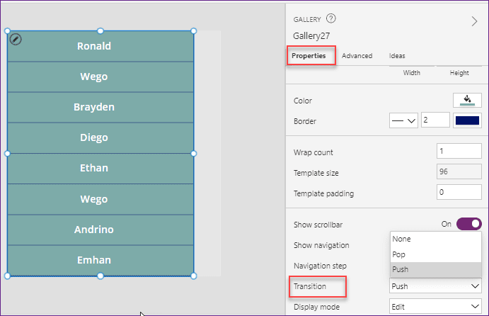 PowerApps Search Gallery hover fill