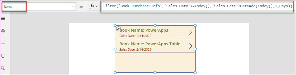 PowerApps Search records by Today's date