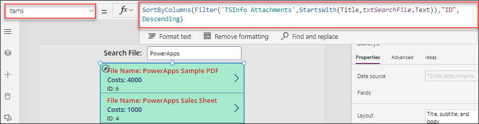 PowerApps sort by id