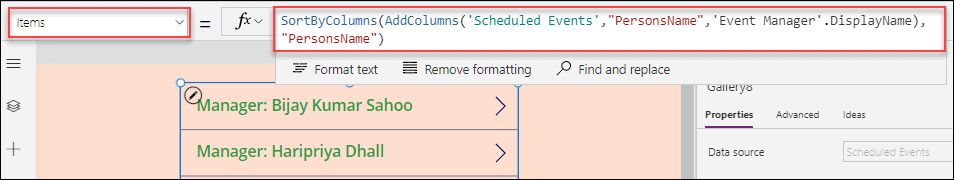Sort Gallery by Person Column in Power Apps