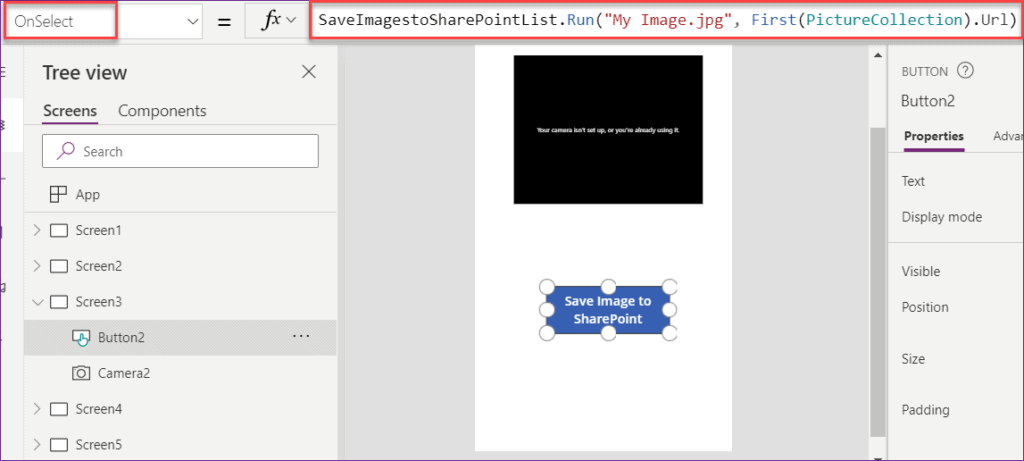 Powerapps take photo and upload to SharePoint using flow