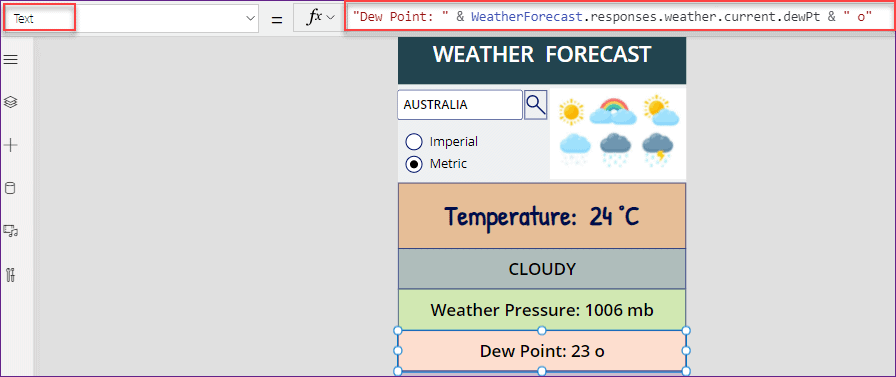 PowerApps Weather forecast