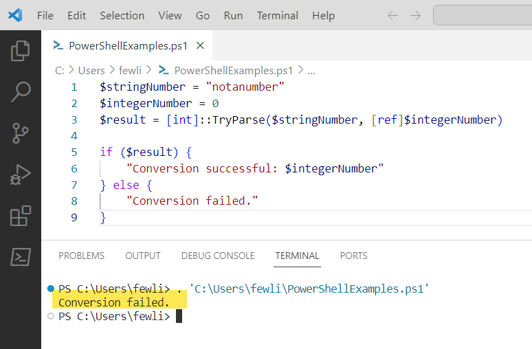 PowerShell convert string to int error handling
