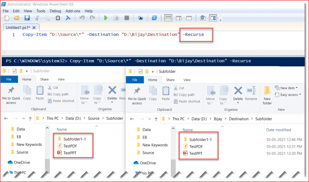 PowerShell Copy Item recurse subfolders example