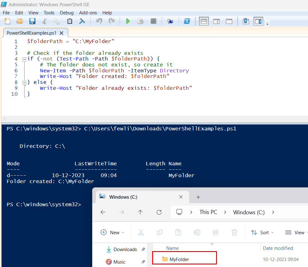 powershell create folder if not exists