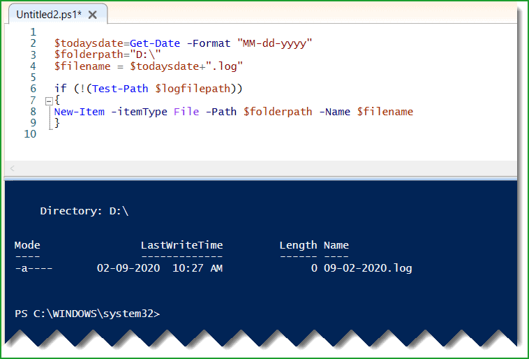 PowerShell create log file if not exists