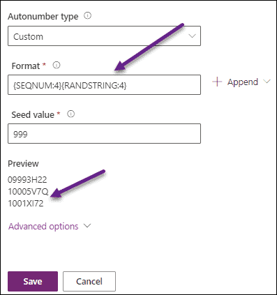 Primary Autonumber field in Dataverse table