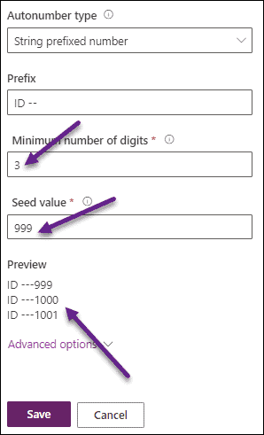 Primary Autonumber field in Dataverse 