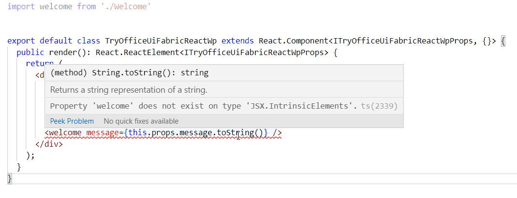 Property welcome does not exist on type ‘JSX.IntrinsicElements’