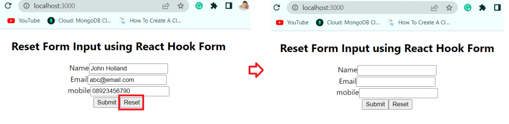 react form reset button