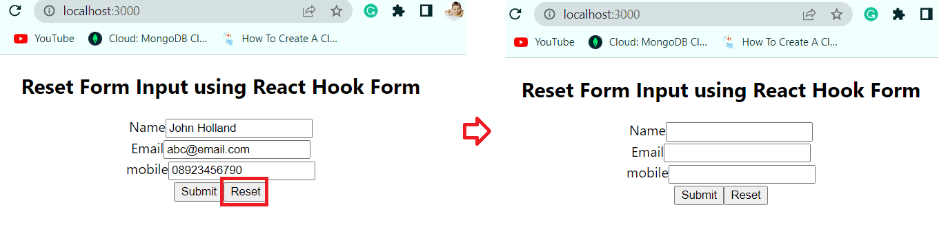 Reset form in react js