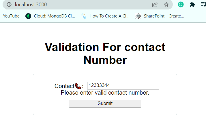 React form validation for phone number