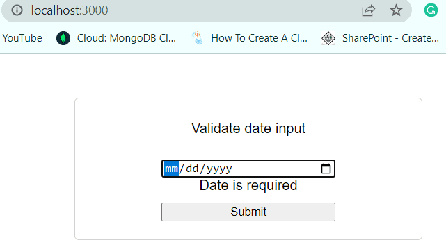 React hook form validation date