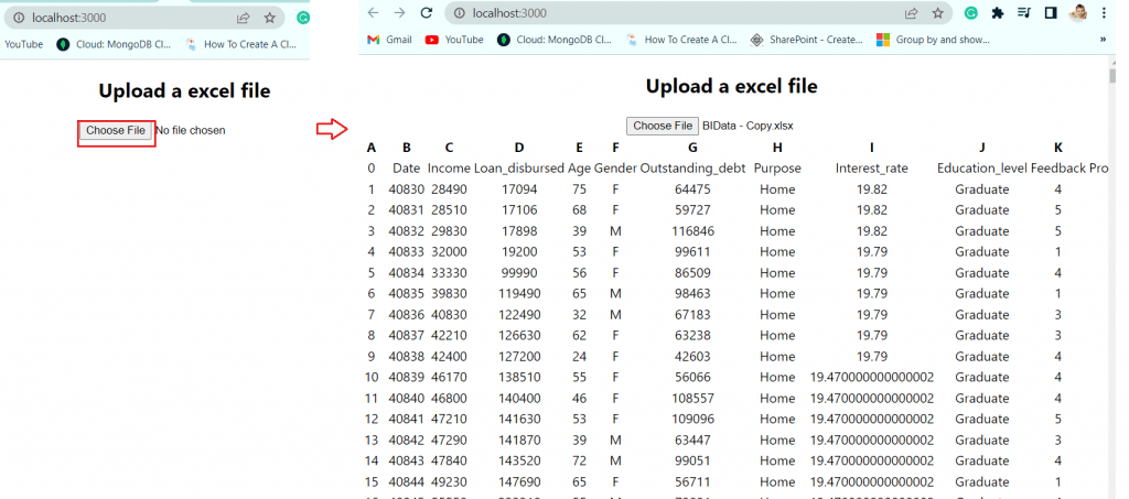 React js excel file upload with preview