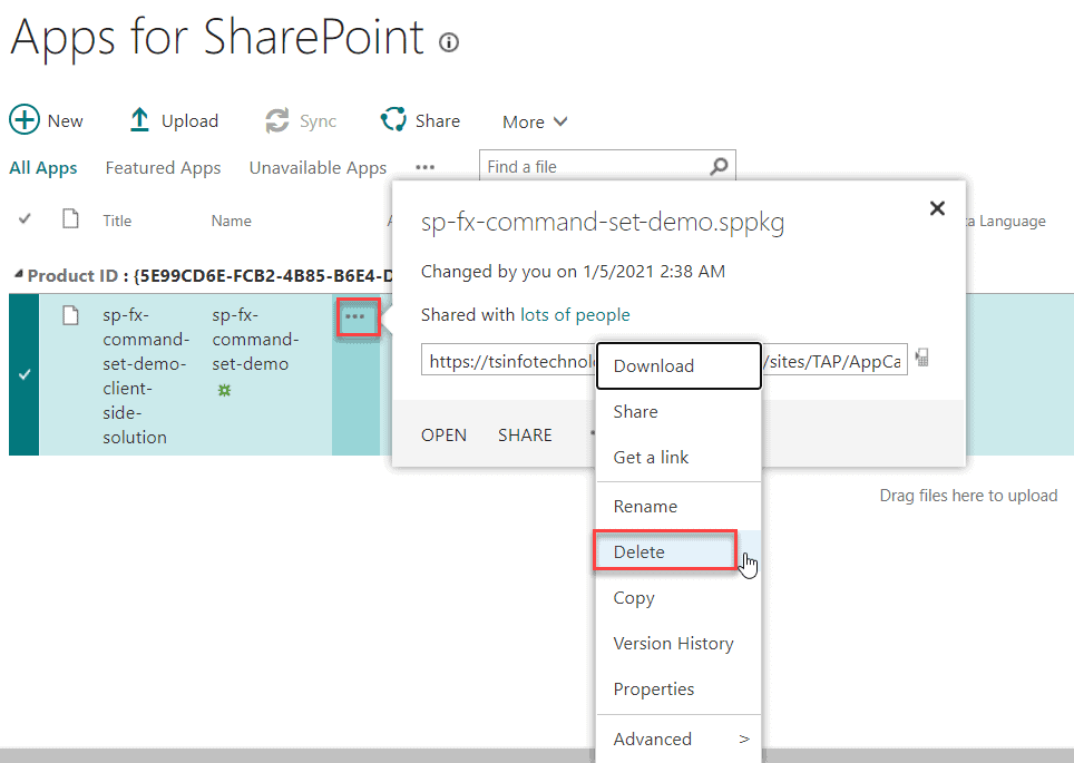 Remove an app from the SharePoint Online App Catalog