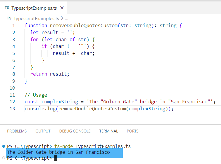 remove double quotes from string in typescript