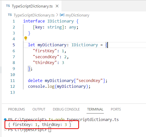 remove key from dictionary typescript