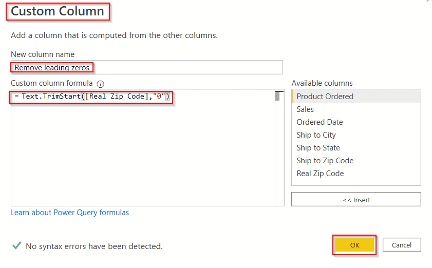 Remove leading zeros from text string Power BI