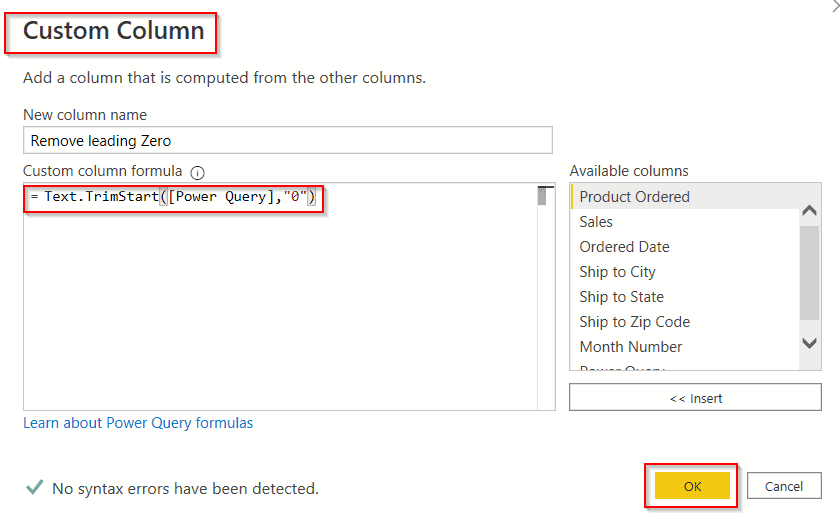 Remove leading zeros in Power BI example