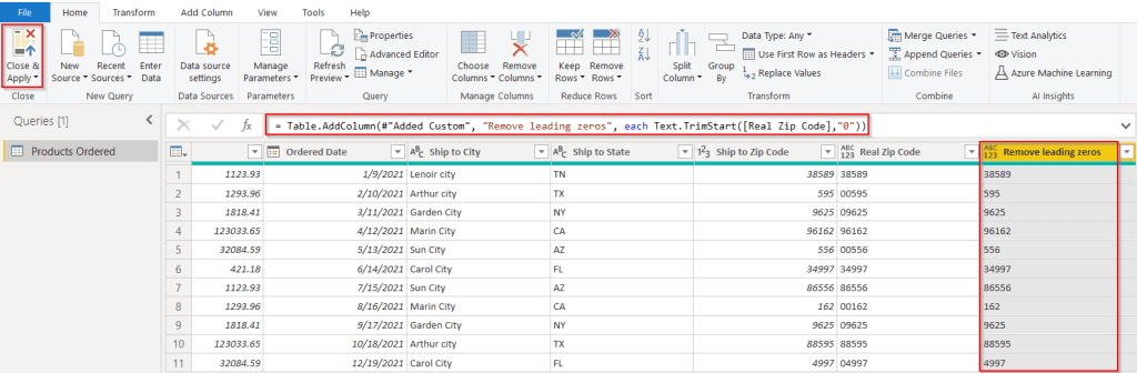 Remove leading zeros in text field Power BI