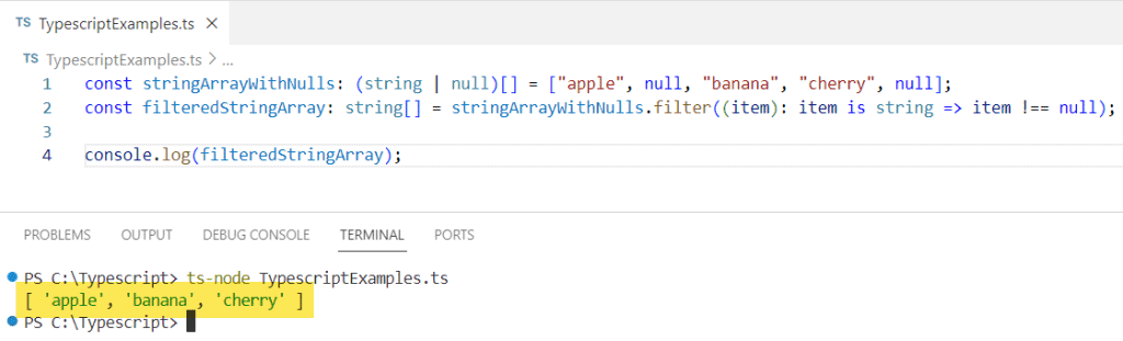 Remove Null Values from an Array in TypeScript using Filter method