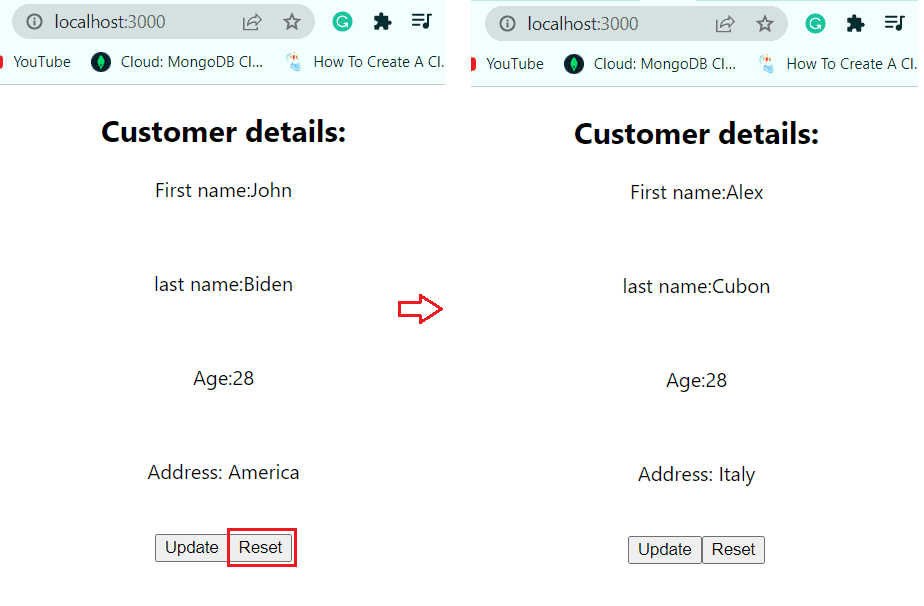 Reset state value  react js