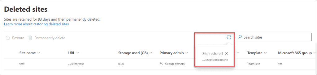 Restore deleted sites in SharePoint Admin Center