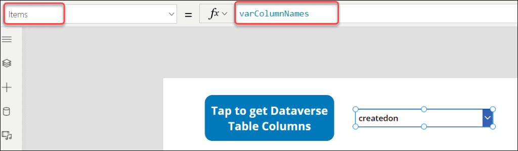 Retrieve collection column names in PowerApps