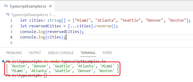 reverse array in typescript