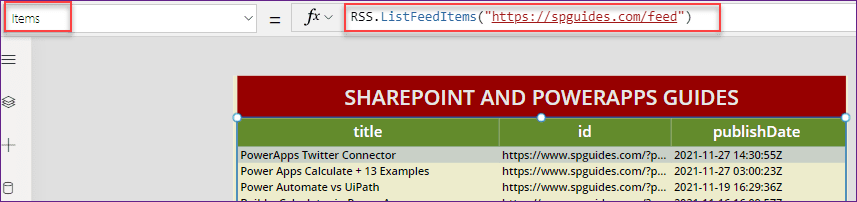 RSS in PowerApps