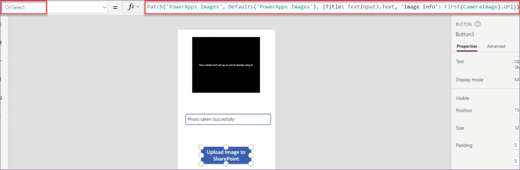 Save captured image in SharePoint without Powerapps flow