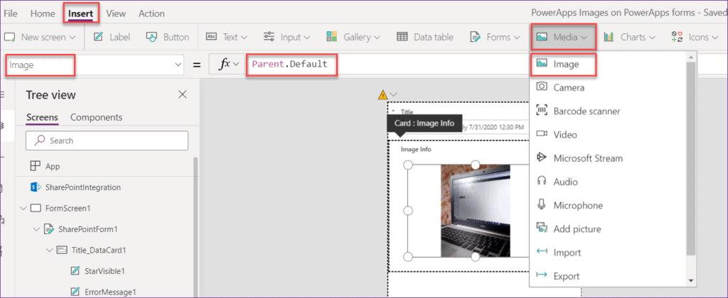 Save image in SharePoint without using Powerapps flow