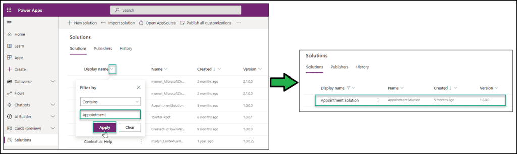 Search and Filter in Dataverse Solution