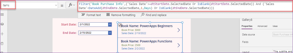 search by date PowerApps