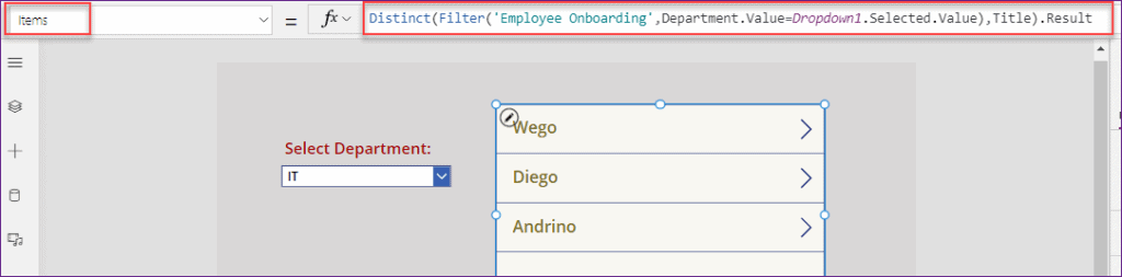 Search distinct in PowerApps