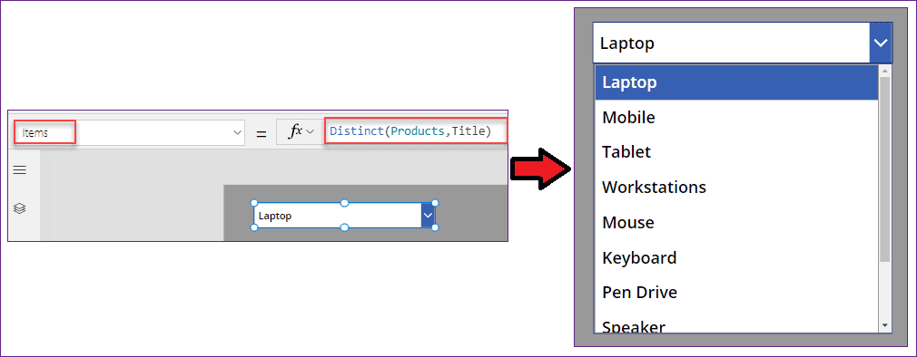 Search distinct value in PowerApps