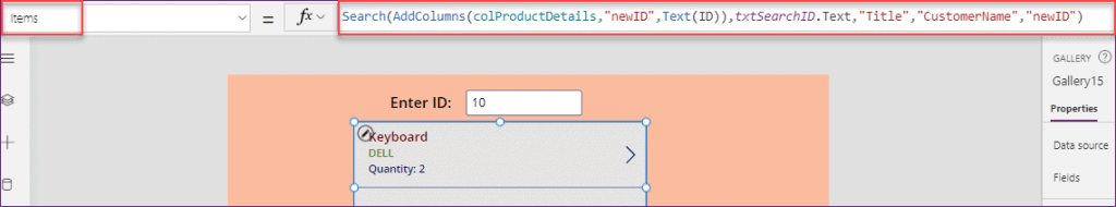Search gallery by id in PowerApps