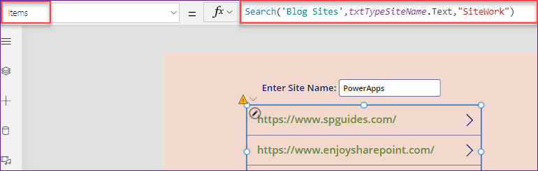 Search gallery items in PowerApps