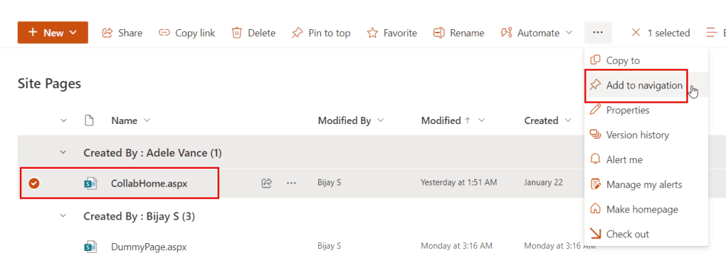 sharepoint add page to navigation menu
