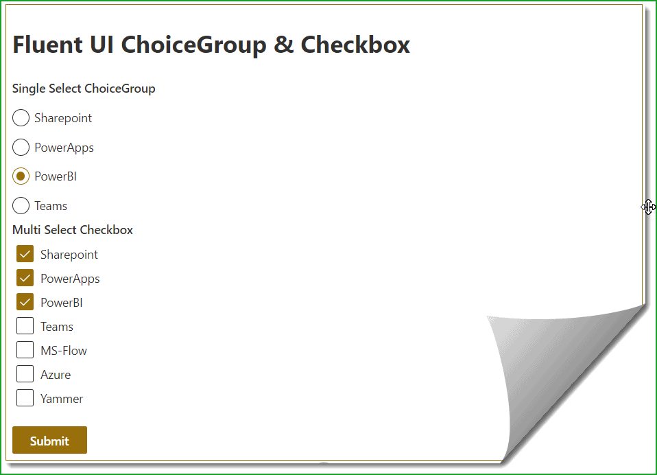 SharePoint Framework Fluent UI React ChoiceGroup and Checkbox Example