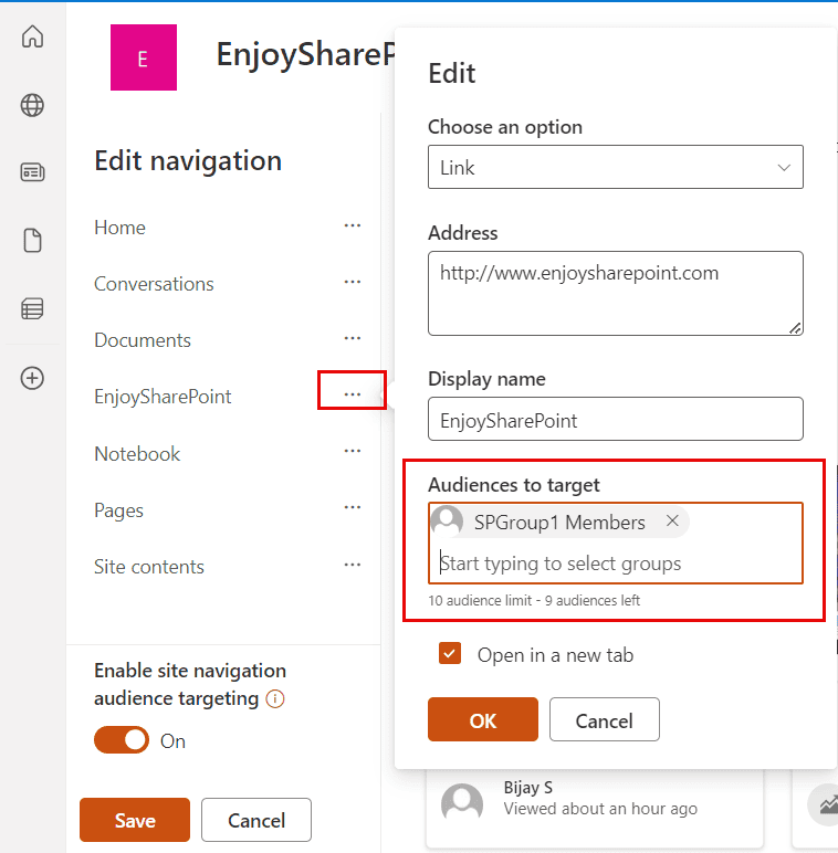 sharepoint navigation audience targeting