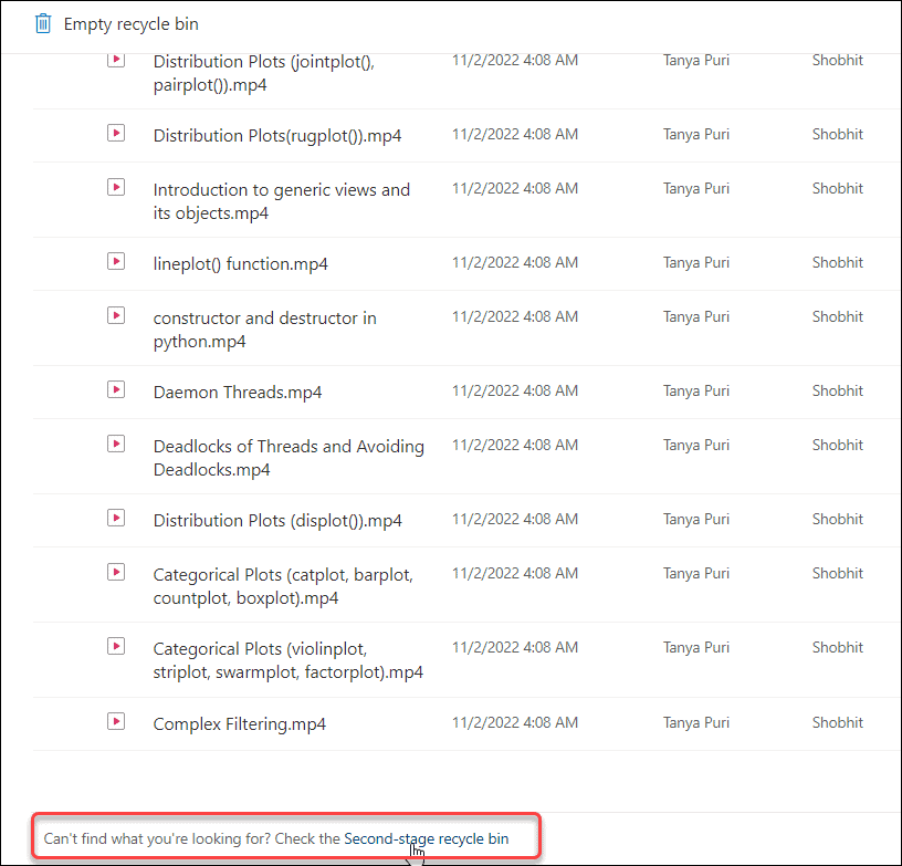 SharePoint Online Recycle Bin Second Stage