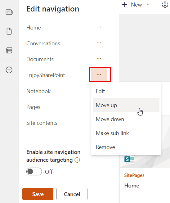 sharepoint online site left navigation customization