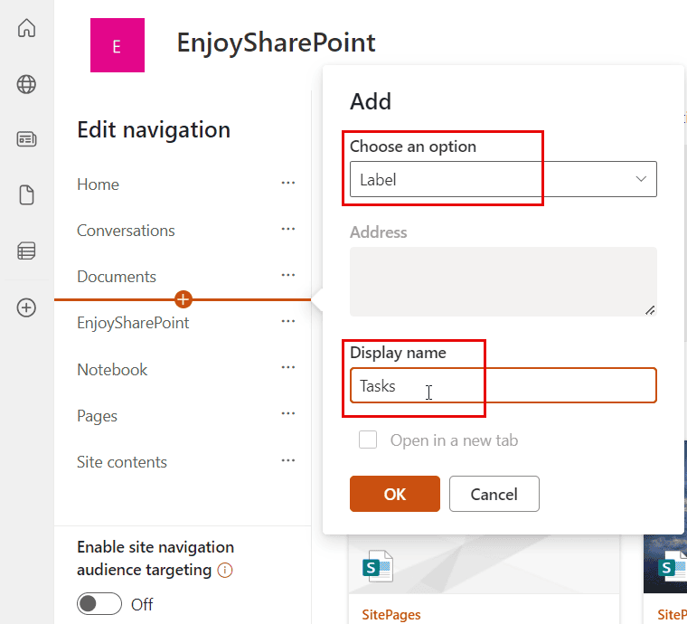 sharepoint quick launch open in new tab