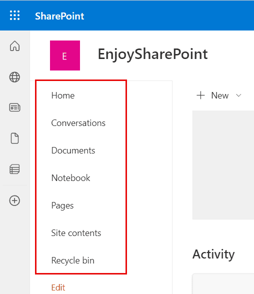 sharepoint site left navigation