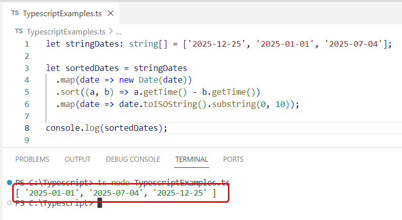 sort array by date typescript