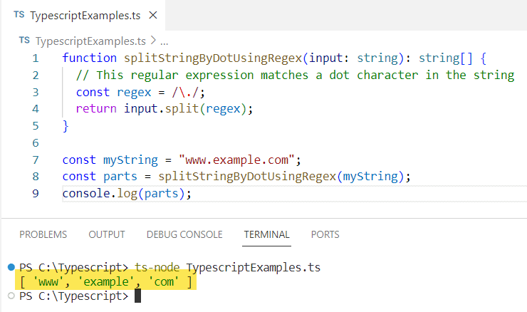 split string by dot in typescript