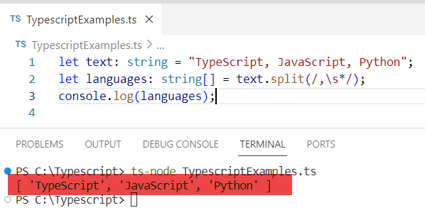 string split typescript
